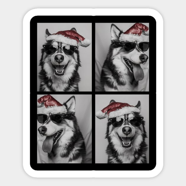 Funny Husky with Sunglasses Santa Hat Christmas Huskies Dog Sticker by yangho